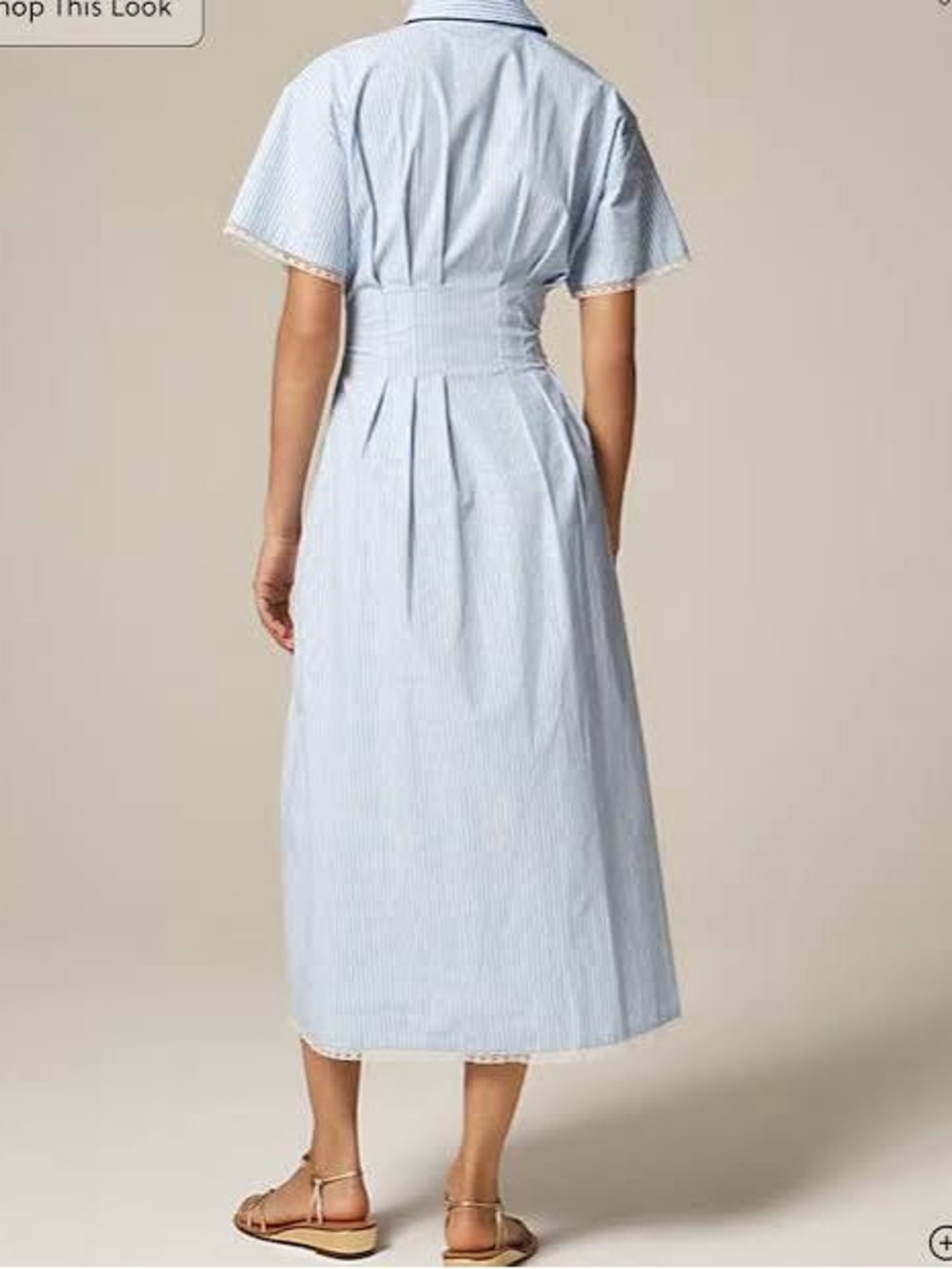 J. Crew Wren Lace Trim Shirt Dress Striped Button-Front Midi - Picture 3 of 7